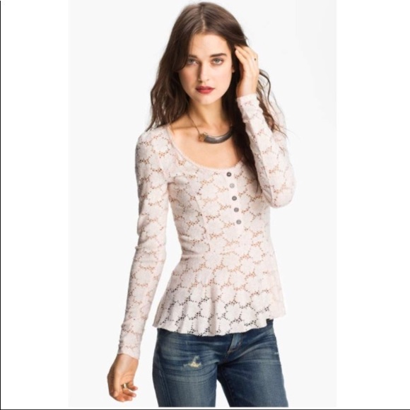 Free People Tops - FREE PEOPLE Floral Lace Peplum Henley Thermal